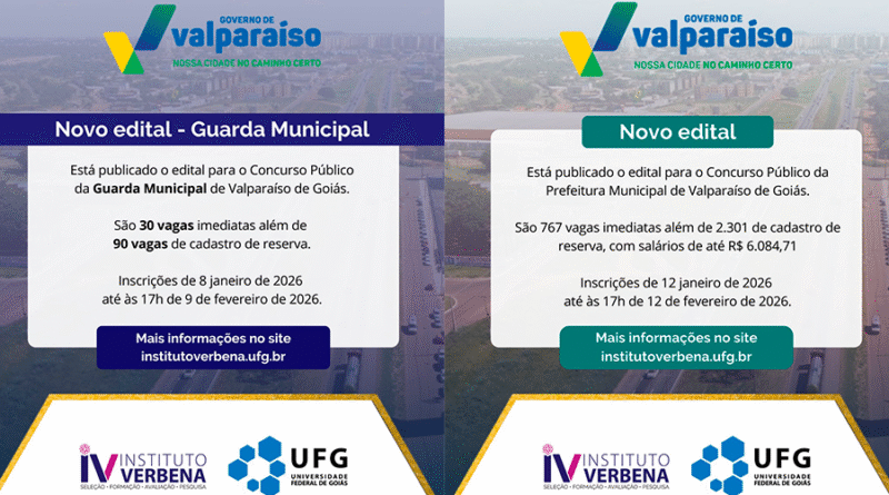 Concursos abertos em Valparaiso de Goiás
